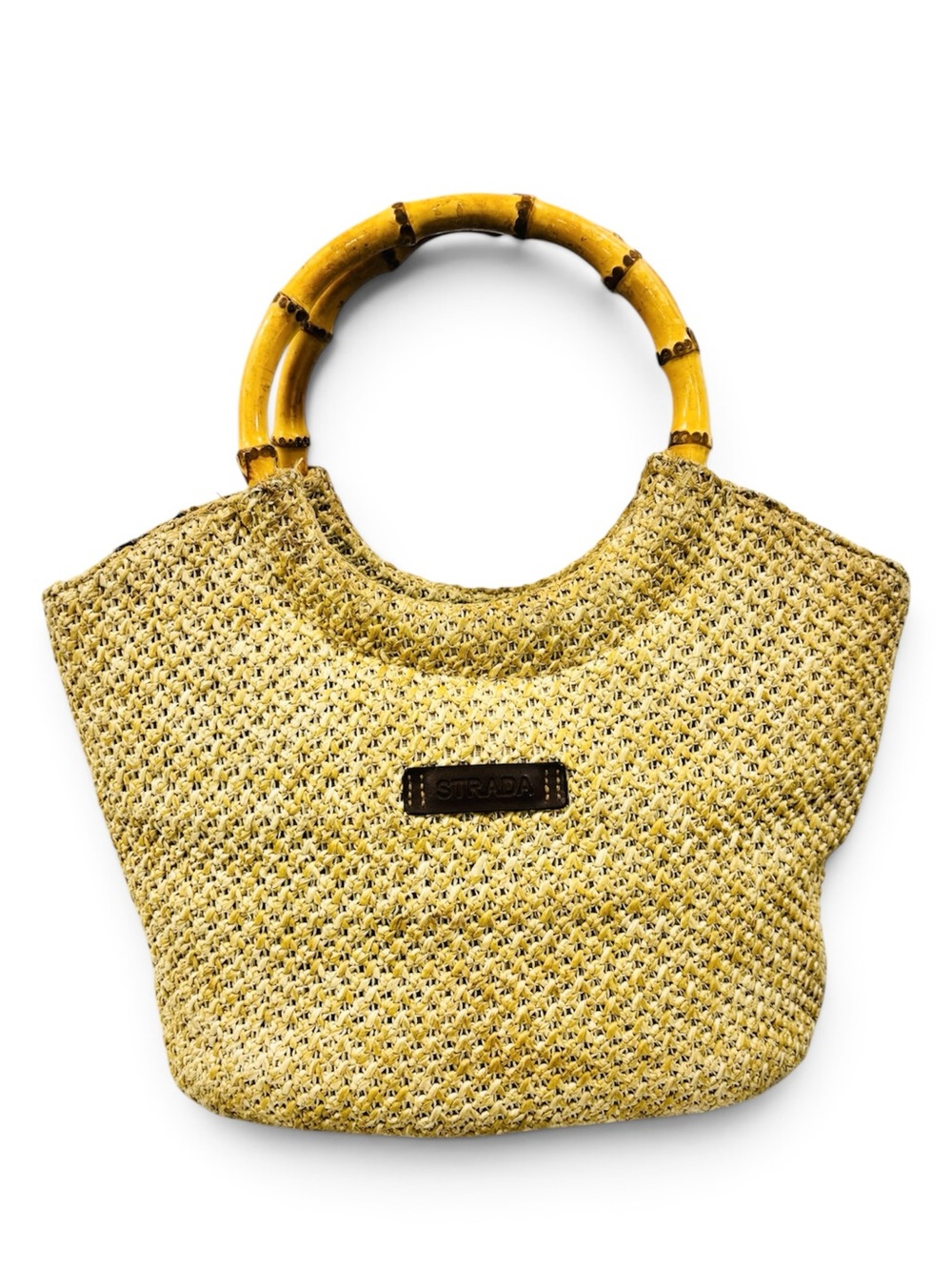 Strada Tan Woven Purse With Bamboo Handles
